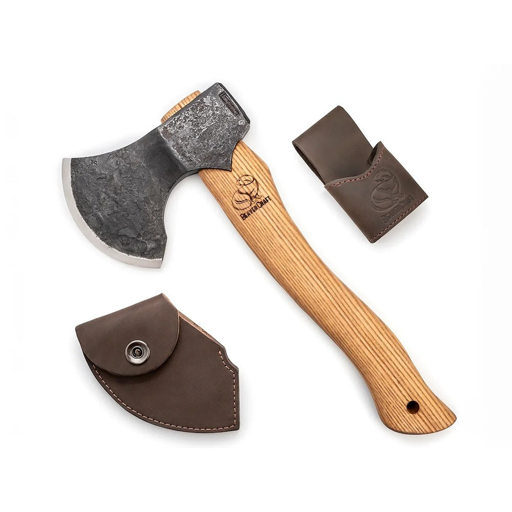 Beaver Craft AX3 Woodcraft Bushcraft Splitting Axe, Ashwood, Leather Sheath
