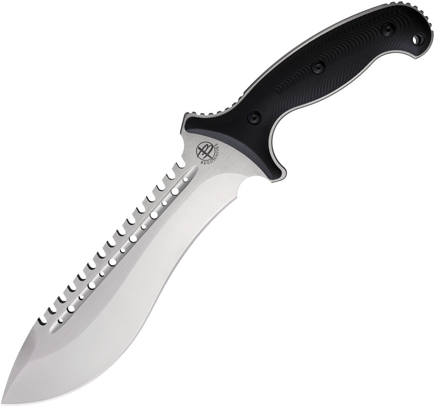Begg fixed blade hunting knife with a black handle and a satin finish sawback stainless steel blade, overall length of 13.25 inches. | King of Knives e-store