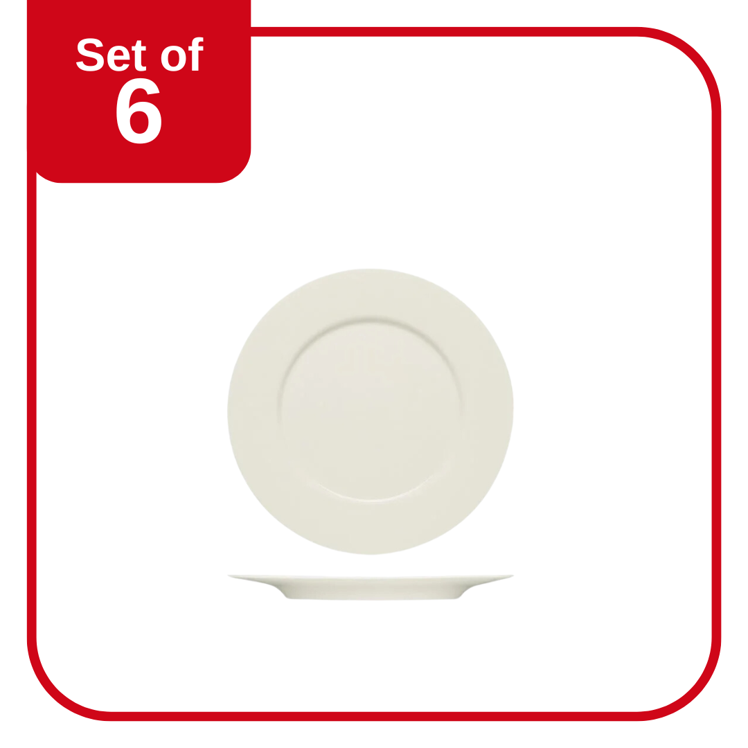 A white, oval-shaped Bauscher Purity flat plate with rim, presented against a plain background, indicating it is part of a set of 6.