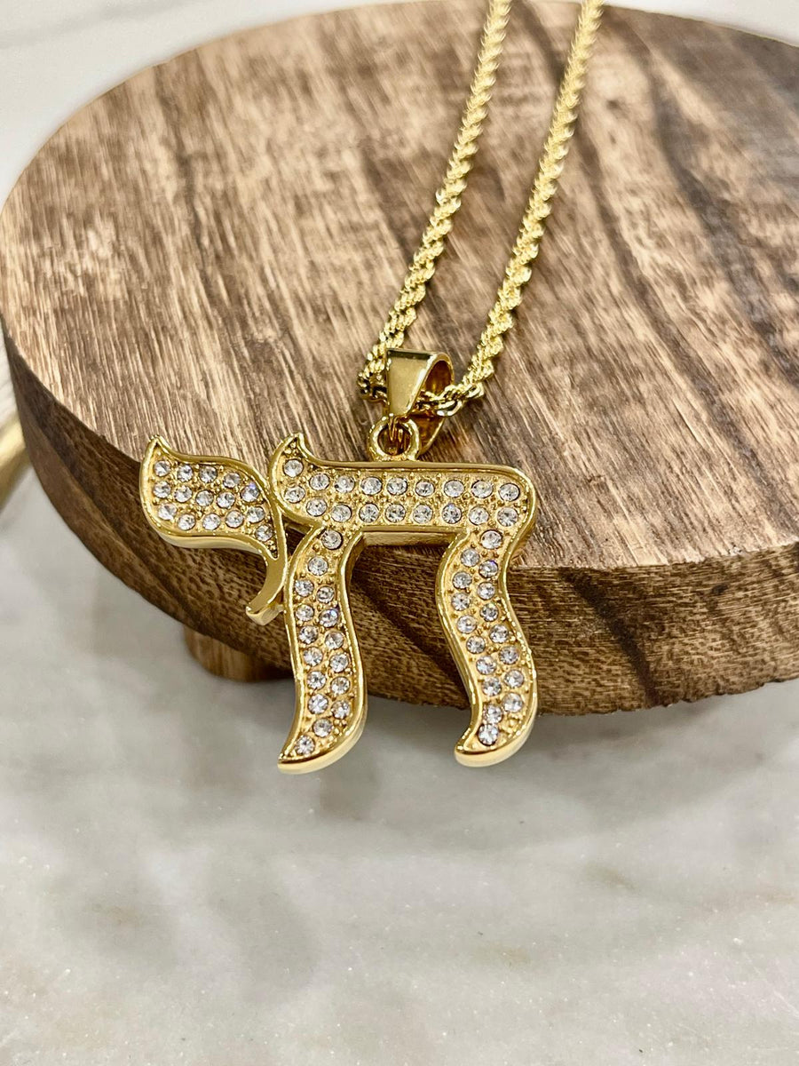 Order of Israel 8K Gold Plated Chai Pendant Necklace-0