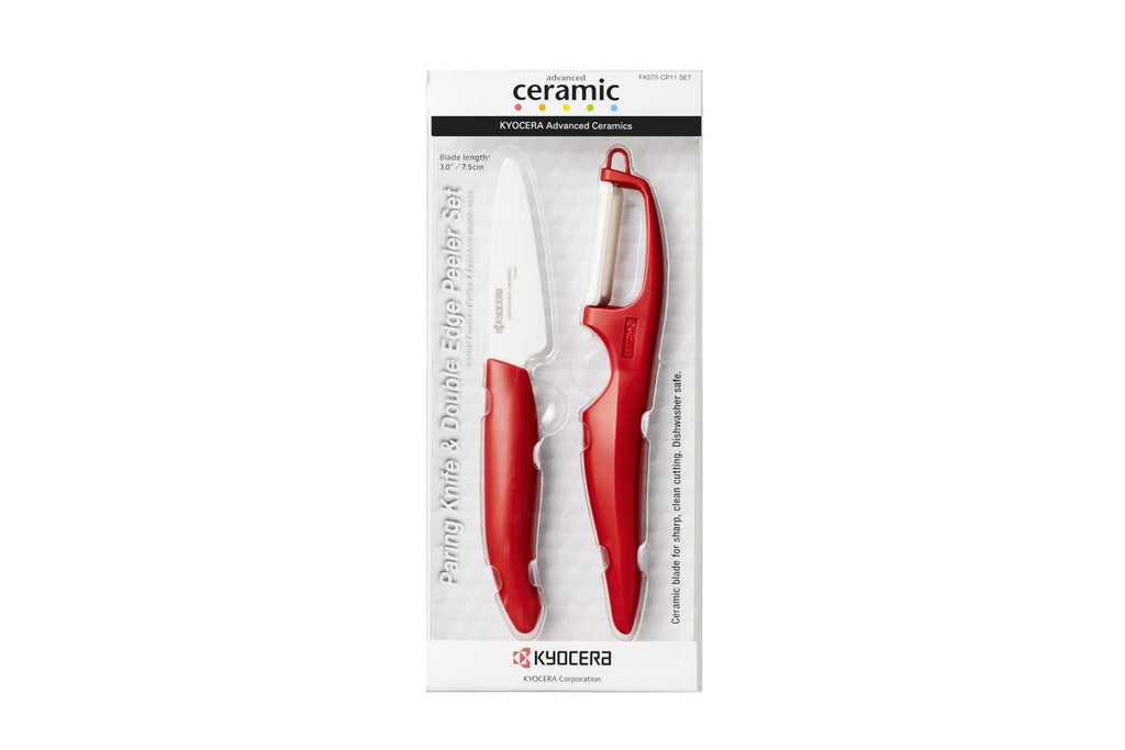 Kyocera Paring Knife + Double Edge Peeler Set - Red