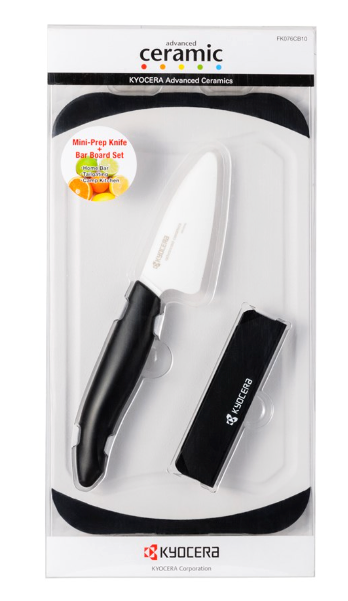 Kyocera 7.6cm Prep Knife & Cutting Board Set with Knife Guard - Black
