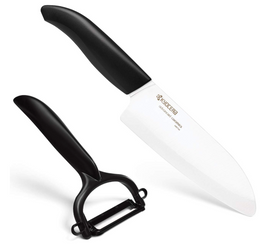 Kyocera Santoku Knife + Rod Handle Peeler Set - Black