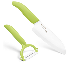 Kyocera Santoku Knife + Rod Handle Peeler Set - Green