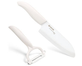 Kyocera Santoku Knife + Rod Handle Peeler Set - White