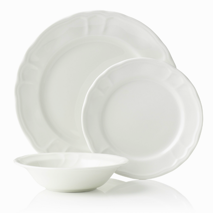 Noritake Baroque White 12pce Dinner Setting for 4 (4 x 21cm Entree, 27cm Dinner & 16cm Bowl