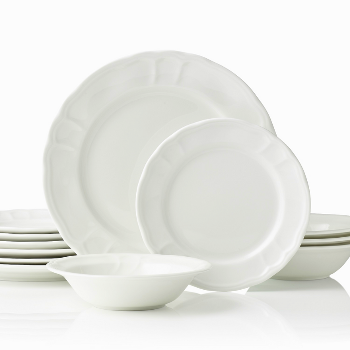 Noritake Baroque White 12pce Dinner Setting for 4 (4 x 21cm Entree, 27cm Dinner & 16cm Bowl