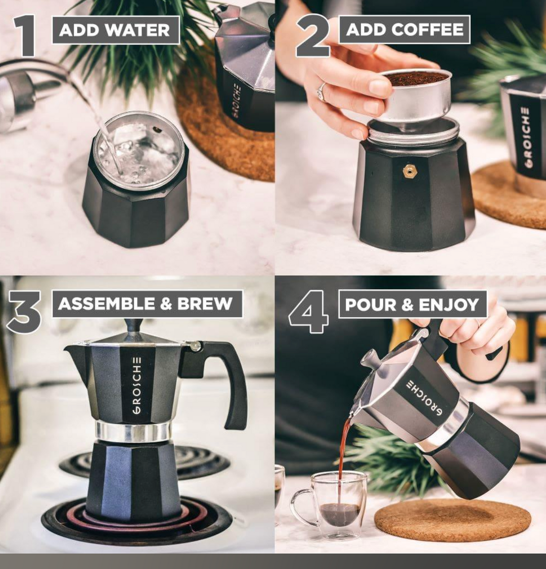 Grosche Stovetop Espresso Coffee Maker: Milano - Charcoal, 6 cup