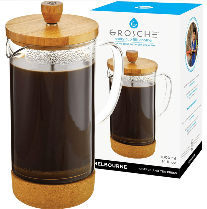 Grosche French Press: MELBOURNE 8 Cup Bamboo & Cork French Press coffee maker