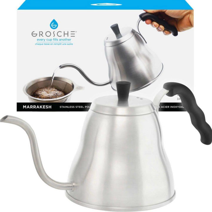 Grosche Coffee dripper kettle: MARRAKESH 1000ml Pour over drip kettle, Stainless Steel