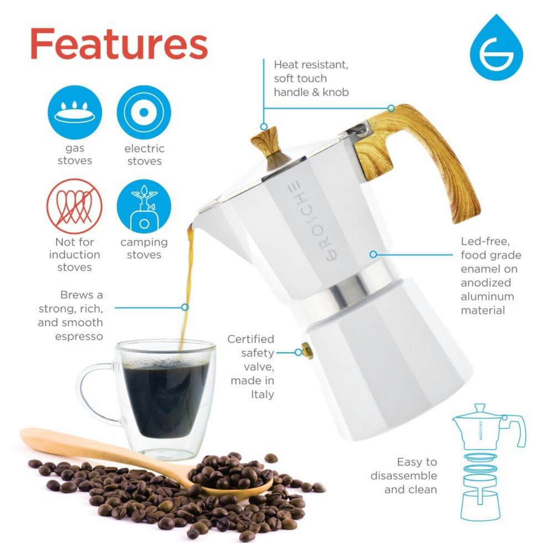Grosche Stovetop Espresso Coffee Maker: Milano - White, 6 cup