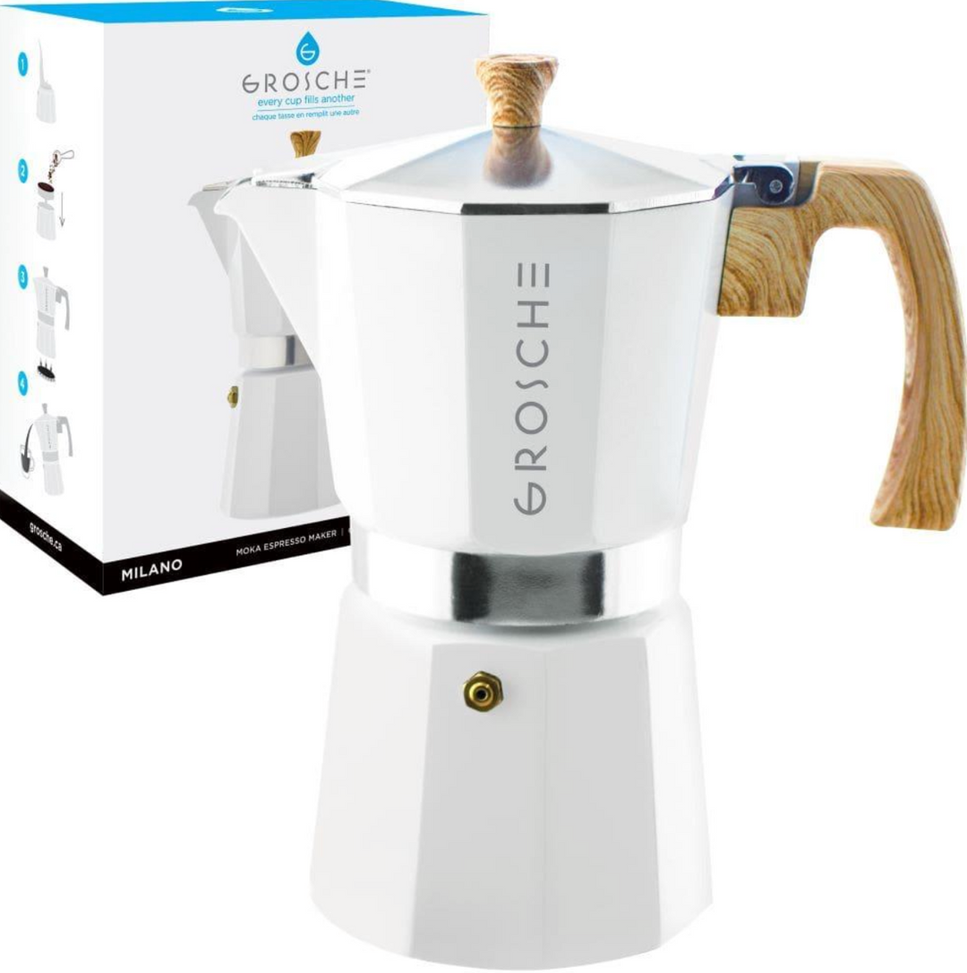 Grosche Stovetop Espresso Coffee Maker: Milano - White, 9 cup