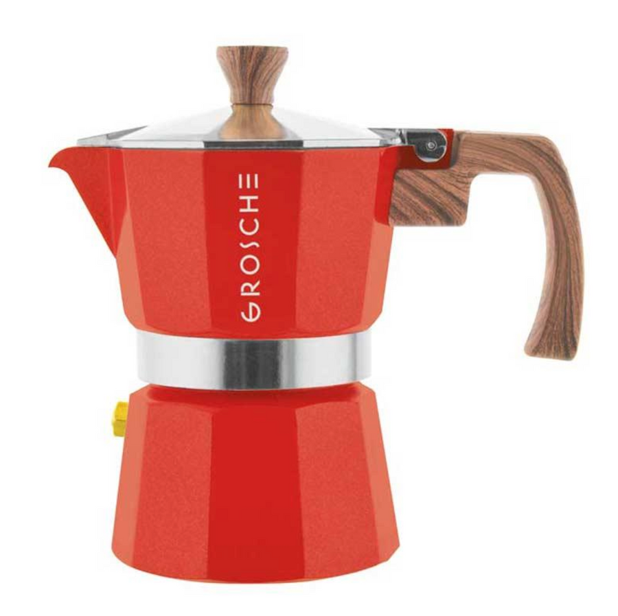 Grosche Stovetop Espresso Coffee Maker: Milano - Red, 3 cup