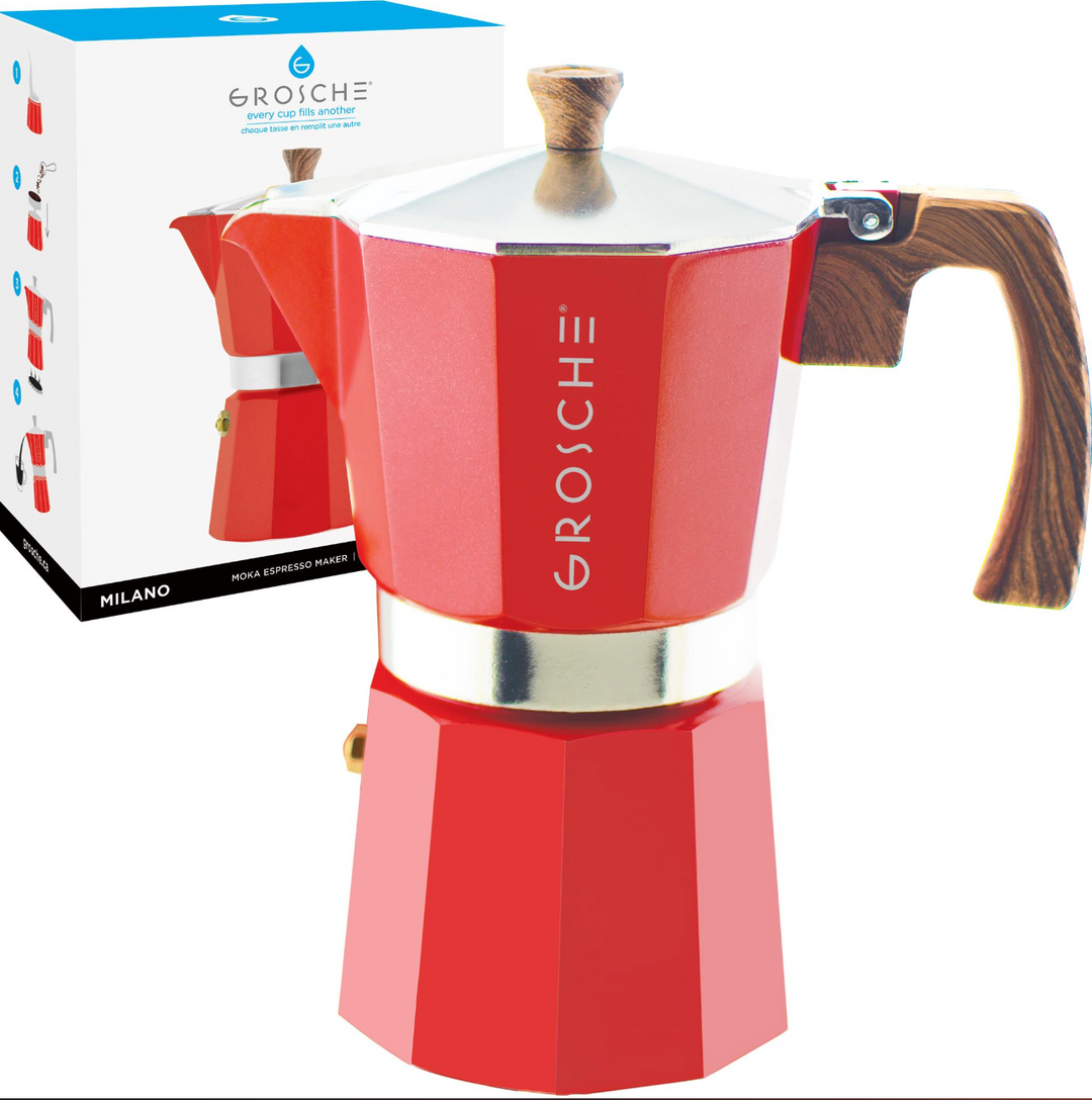 Grosche Milano Aluminium Stovetop Espresso Coffee Maker 9 Cup Red