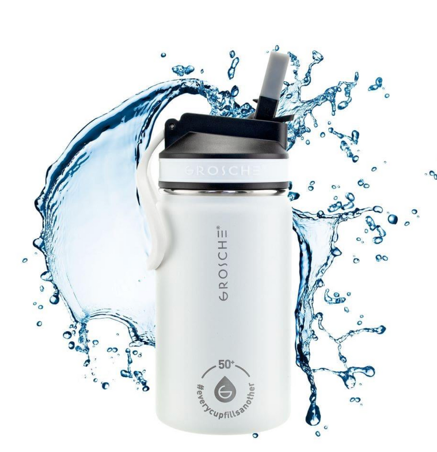 Grosche Lil Chill Kids SS Insulated Sip Flask - White, 12 oz