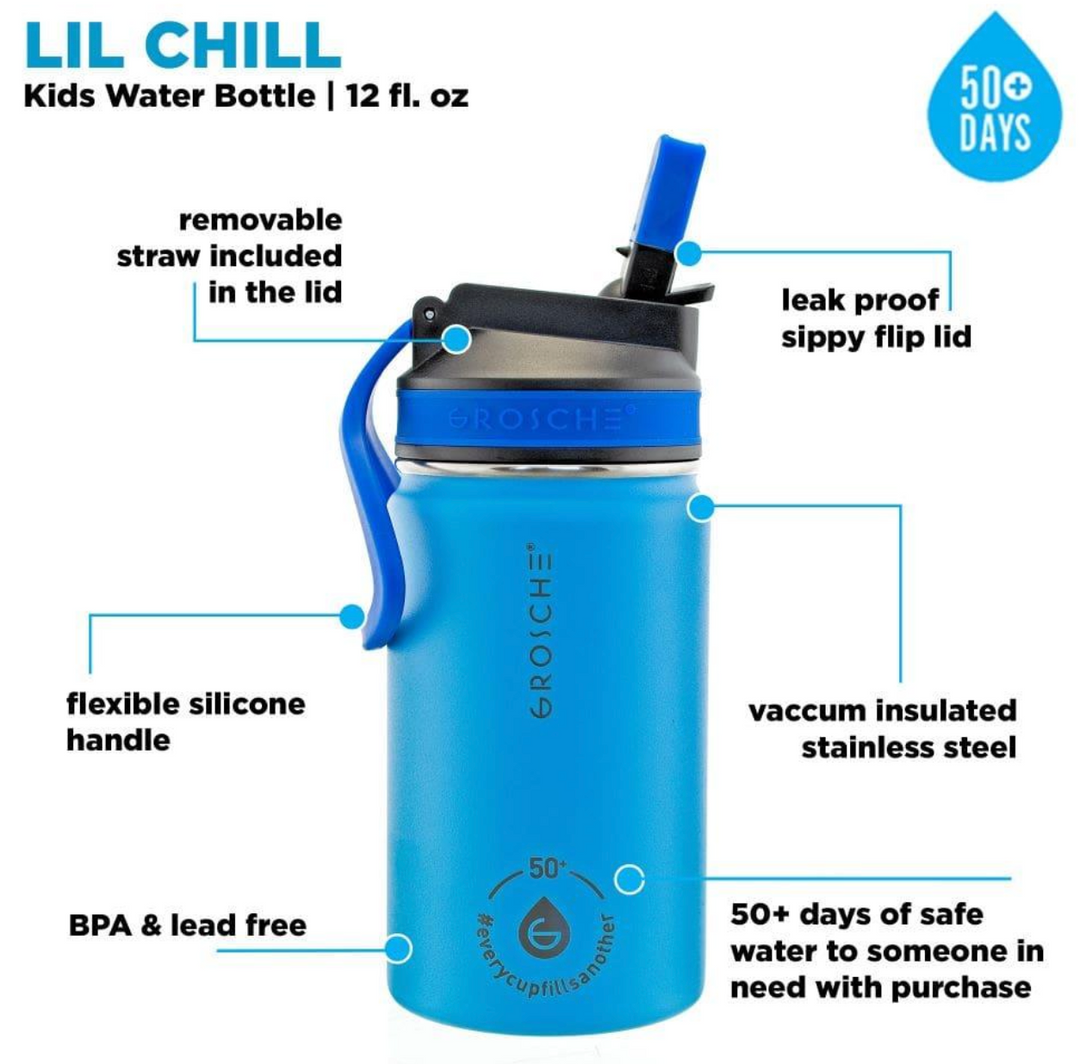 Grosche Lil Chill Kids SS Insulated Sip Flask - Blue, 12 oz