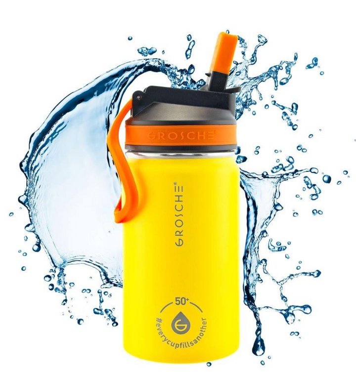 Grosche Lil Chill Kids SS Insulated Sip Flask 12 oz Yellow 