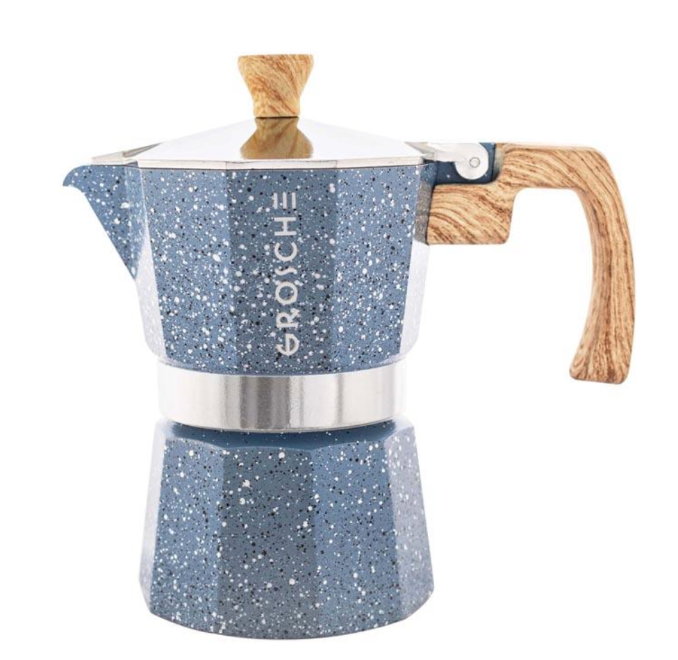 Grosche Stovetop Espresso Coffee Maker: Milano Stone - Indigo Blue, 3 cup