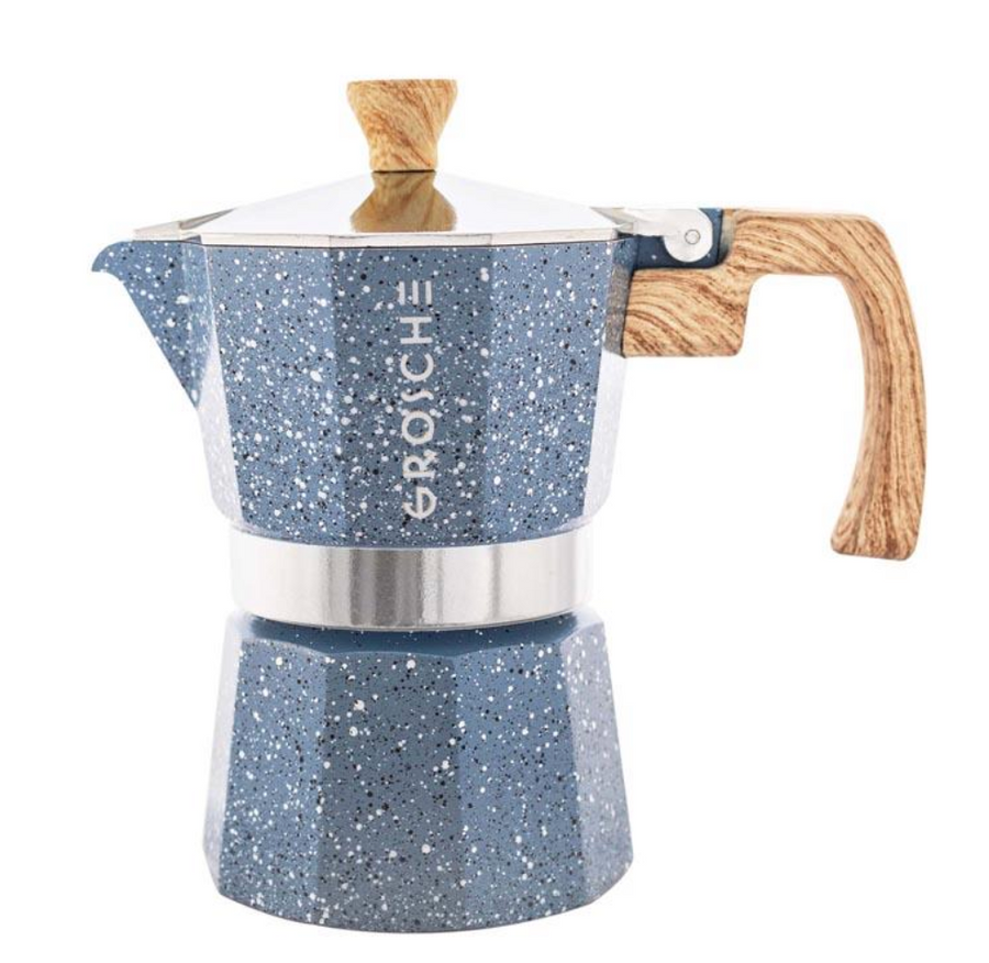 Grosche Stovetop Espresso Coffee Maker: Milano Stone - Indigo Blue, 3 cup