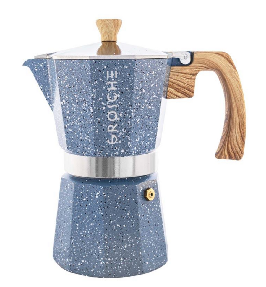 Grosche Stovetop Espresso Coffee Maker: Milano Stone - Indigo Blue, 6 cup