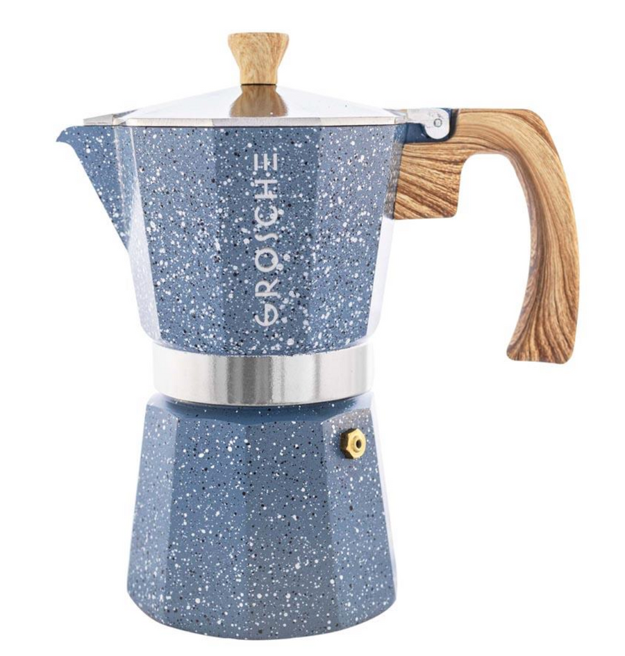 Grosche Stovetop Espresso Coffee Maker: Milano Stone - Indigo Blue, 9 cup