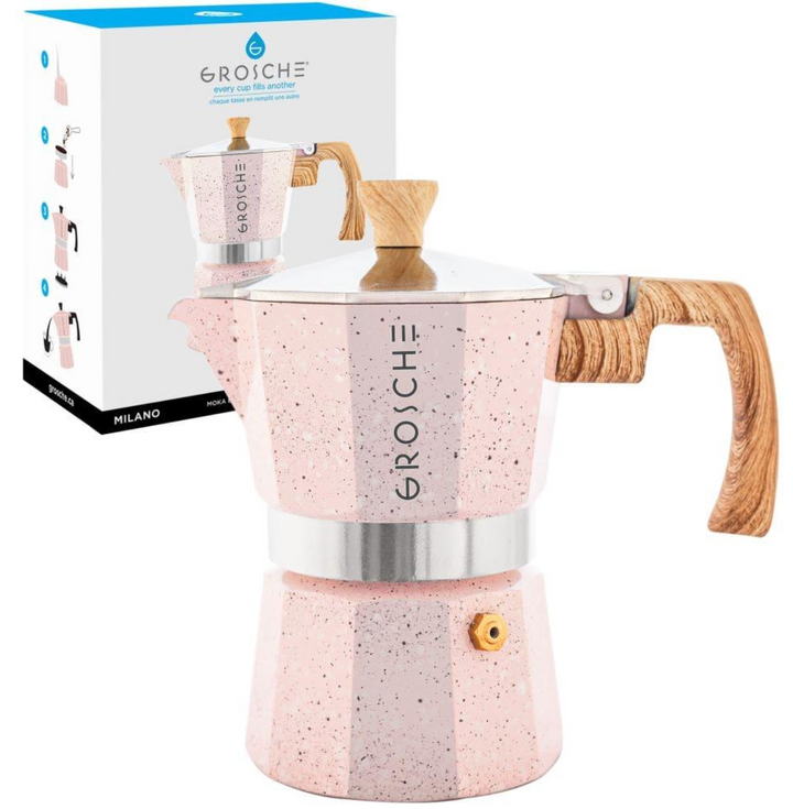 Grosche Milano Stone Blush Pink 3 Cup Moka Pot with box