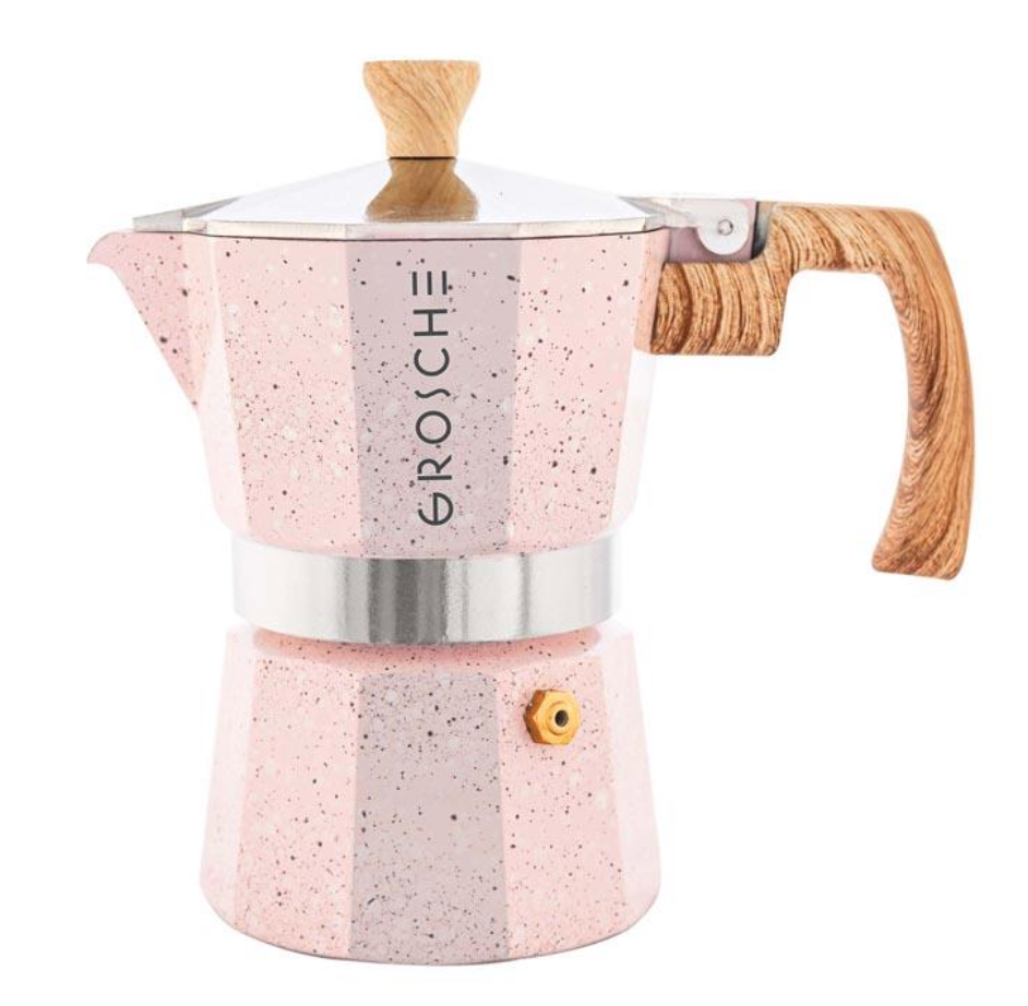 Grosche Stovetop Espresso Coffee Maker: Milano Stone - Blush Pink, 3 cup