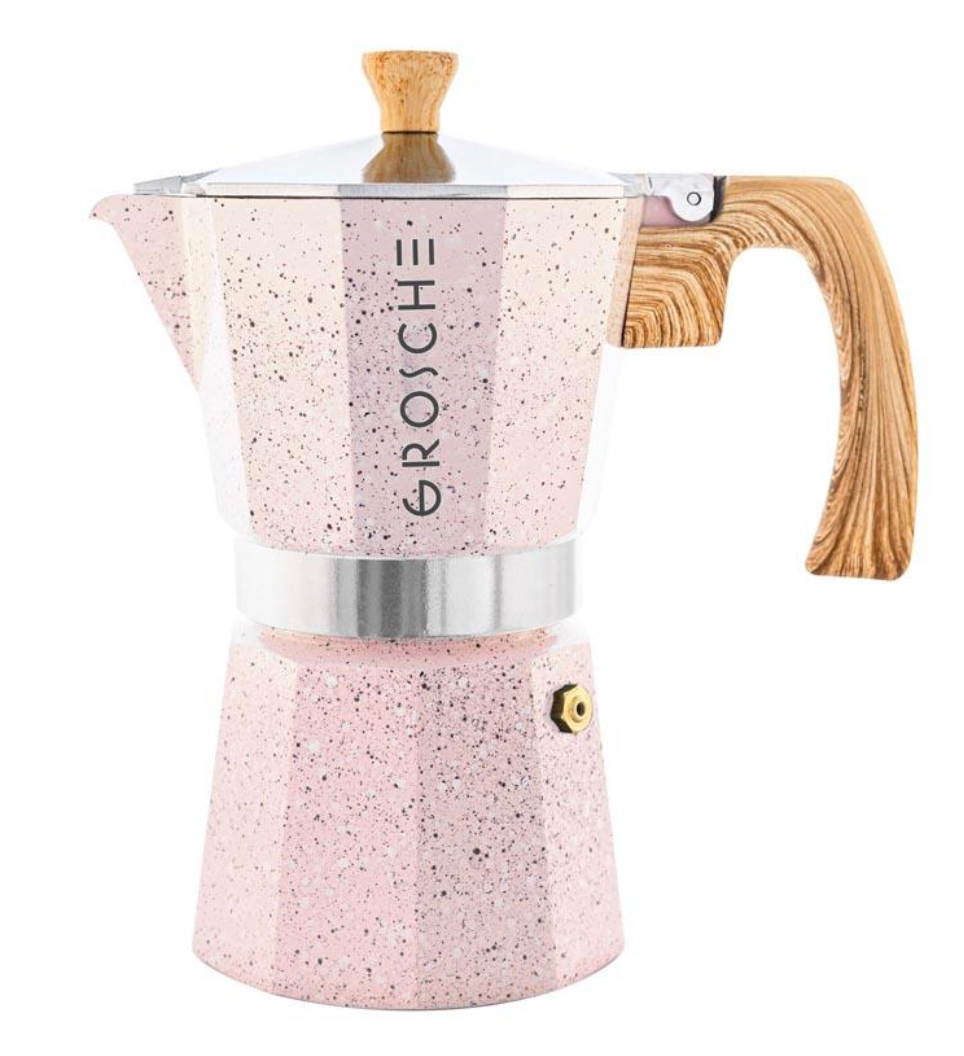 Grosche Stovetop Espresso Coffee Maker: Milano Stone - Blush Pink, 6 cup