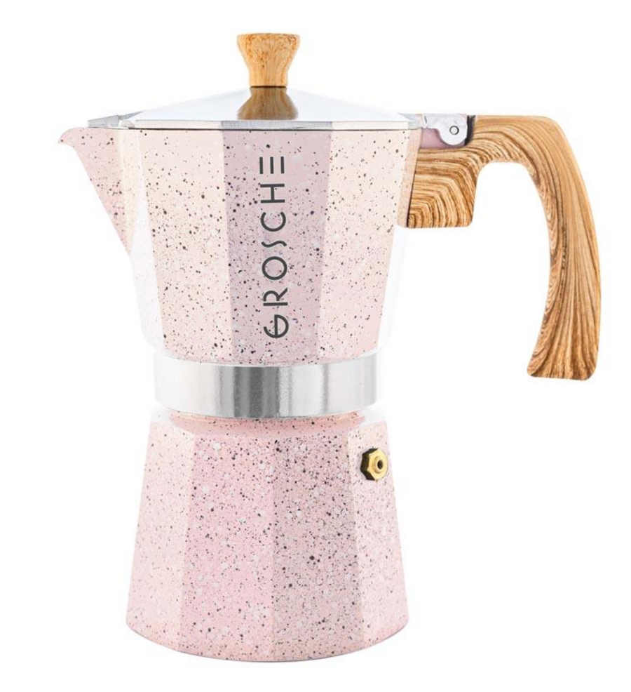 Grosche Stovetop Espresso Coffee Maker: Milano Stone - Blush Pink, 6 cup