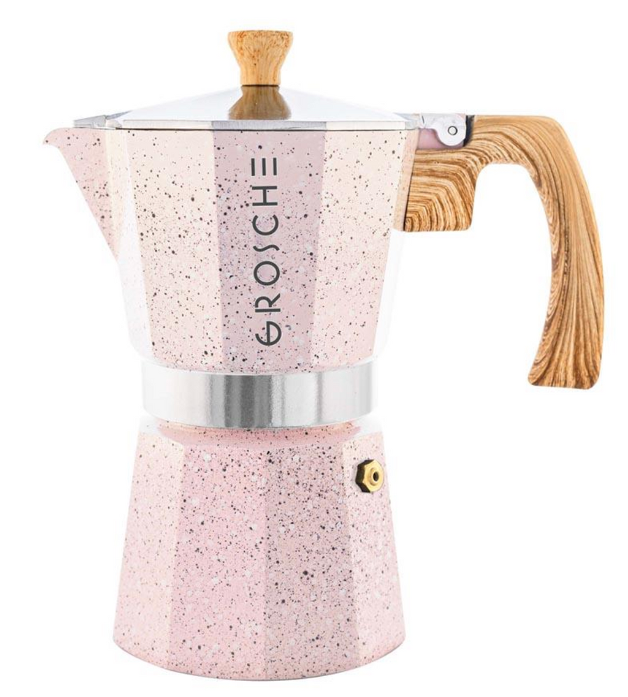 Grosche Stovetop Espresso Coffee Maker: Milano Stone - Blush Pink, 9 cup