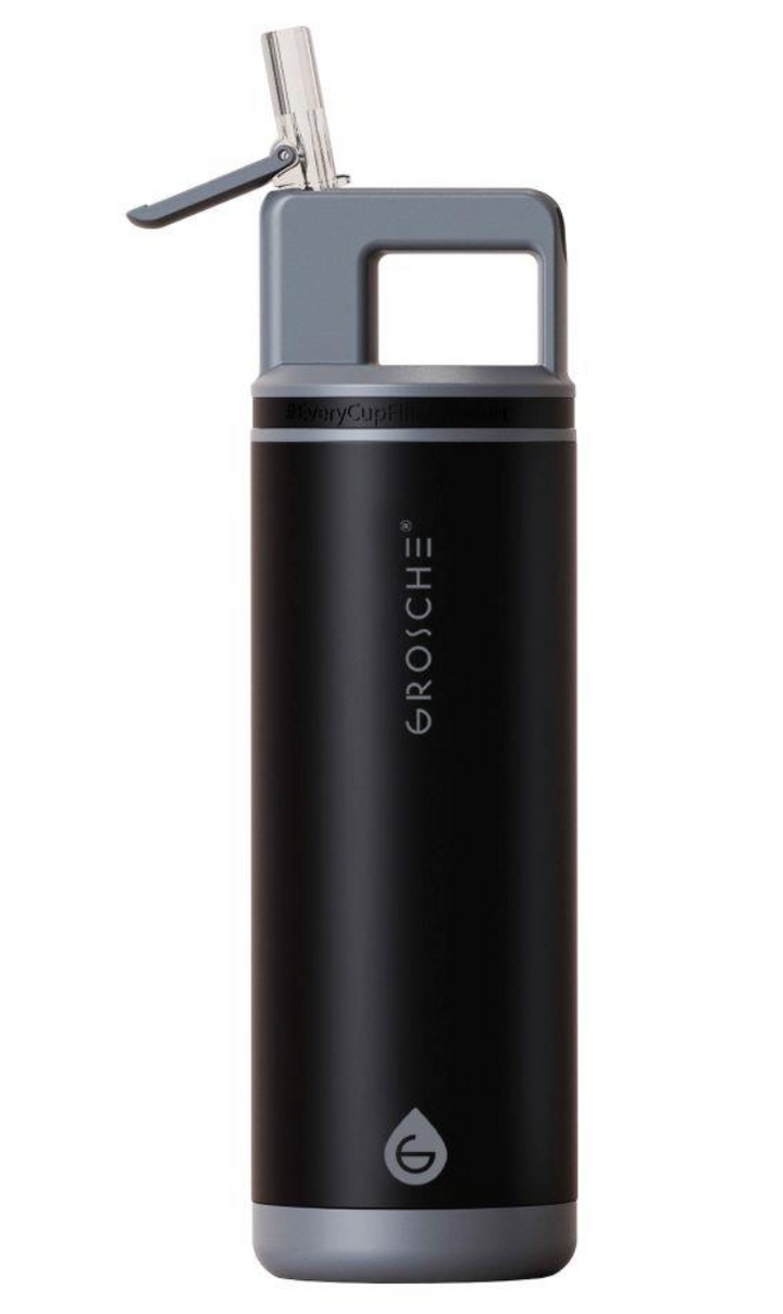 Grosche ALPINE Flip n' Sip 20 oz Stainless Steel vacuum insulated flask - Graphite Black