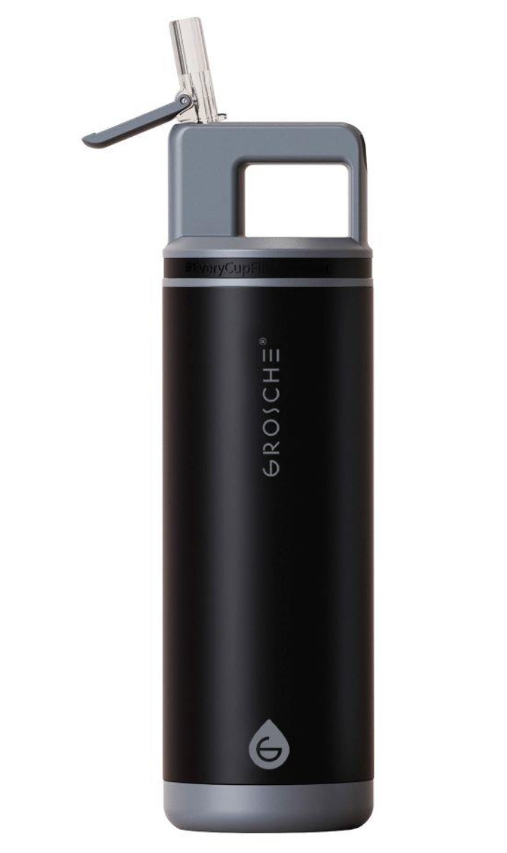 Grosche ALPINE Flip n' Sip 20 oz Stainless Steel vacuum insulated flask - Graphite Black