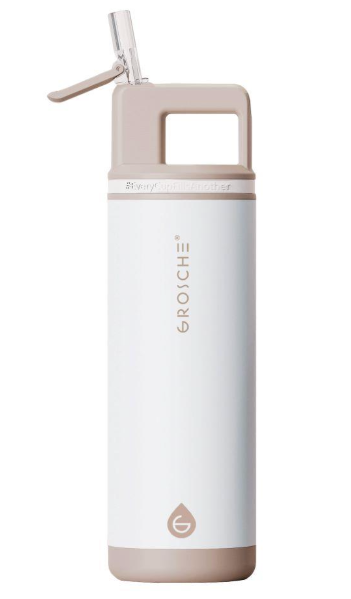 Grosche ALPINE Flip n' Sip 20 oz Stainless Steel vacuum insulated flask - Cream White