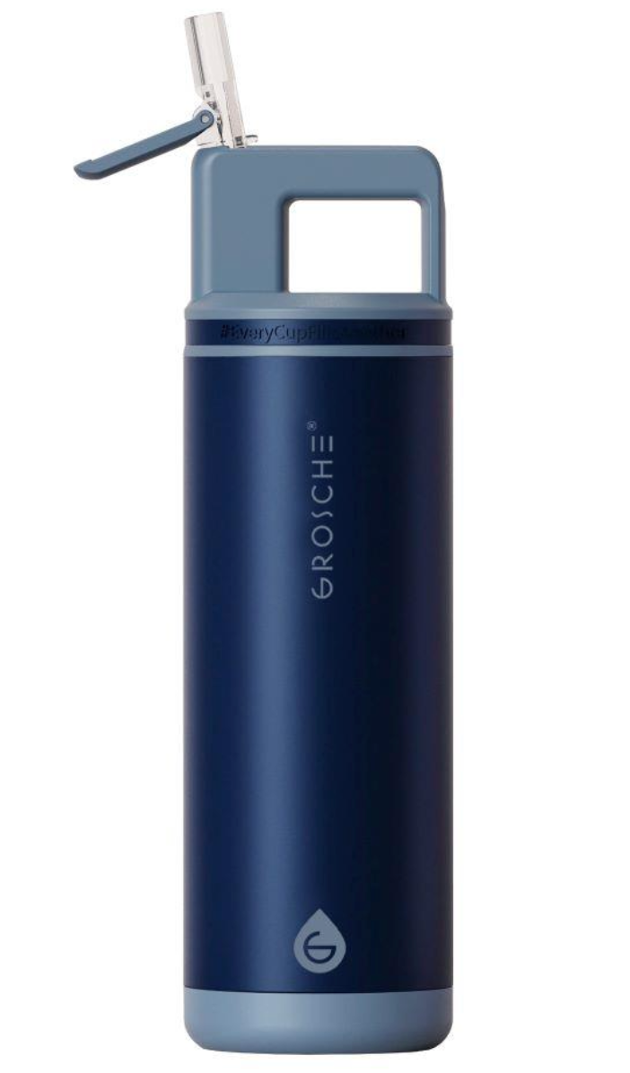 Grosche ALPINE Flip n' Sip 20 oz Stainless Steel vacuum insulated flask - Mountain Blue