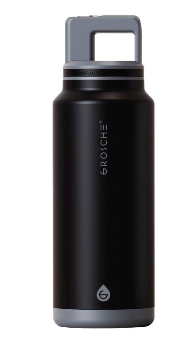 Grosche ALPINE Flip n' Sip 40 oz Stainless Steel vacuum insulated flask - Graphite Black
