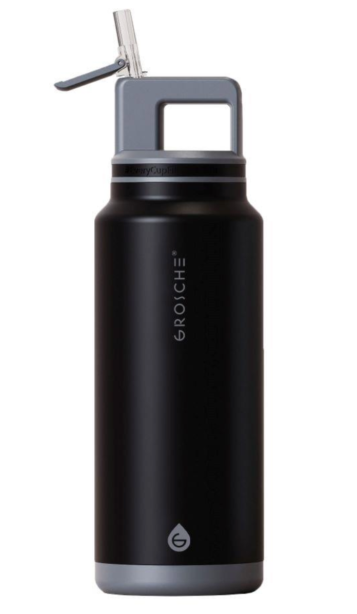Grosche ALPINE Flip n' Sip 40 oz Stainless Steel vacuum insulated flask - Graphite Black