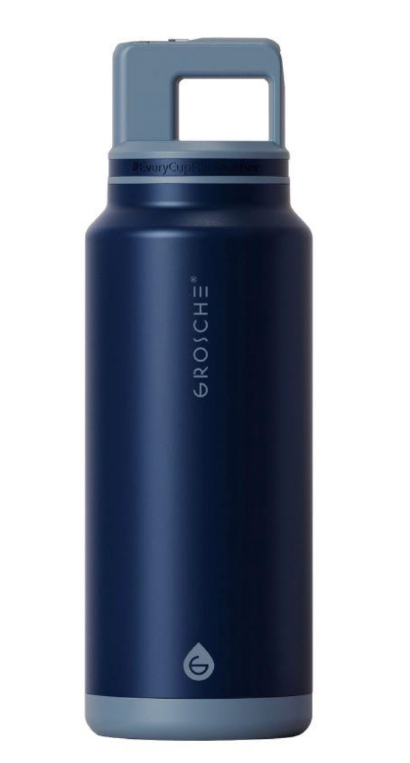 Grosche ALPINE Flip n' Sip 40 oz Stainless Steel vacuum insulated flask - Mountain Blue
