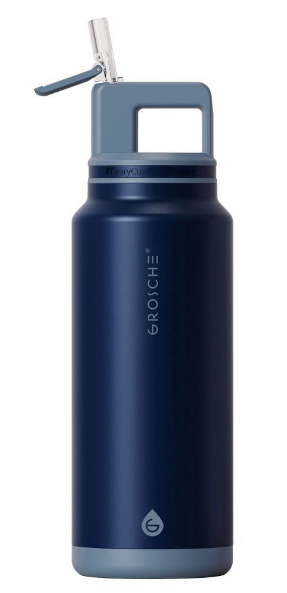 Grosche ALPINE Flip n' Sip 40 oz Stainless Steel vacuum insulated flask - Mountain Blue