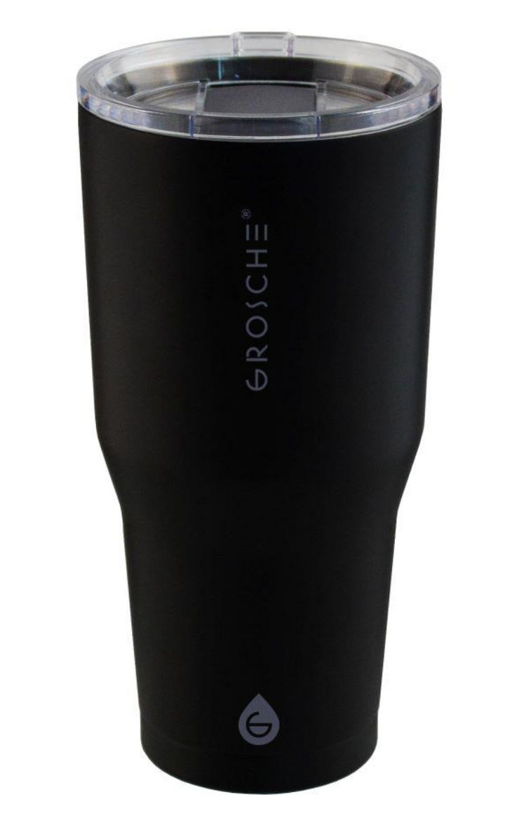 Grosche YUKON 30oz Stainless Steel Tumbler Graphite Black insulated tumbler, triple-wall stainless steel, cup holder friendly, BPA and PFAS free
