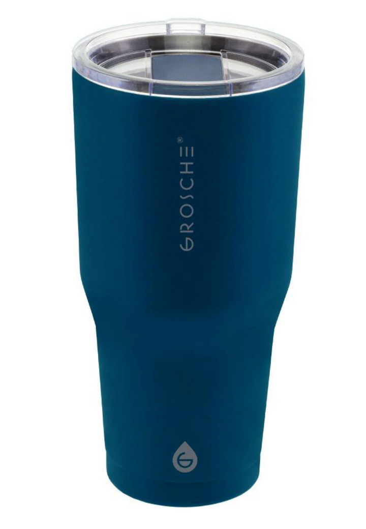 Grosche YUKON 30oz Stainless Steel Tumbler Mountain Blue insulated tumbler, triple-wall stainless steel, cup holder friendly, BPA and PFAS free