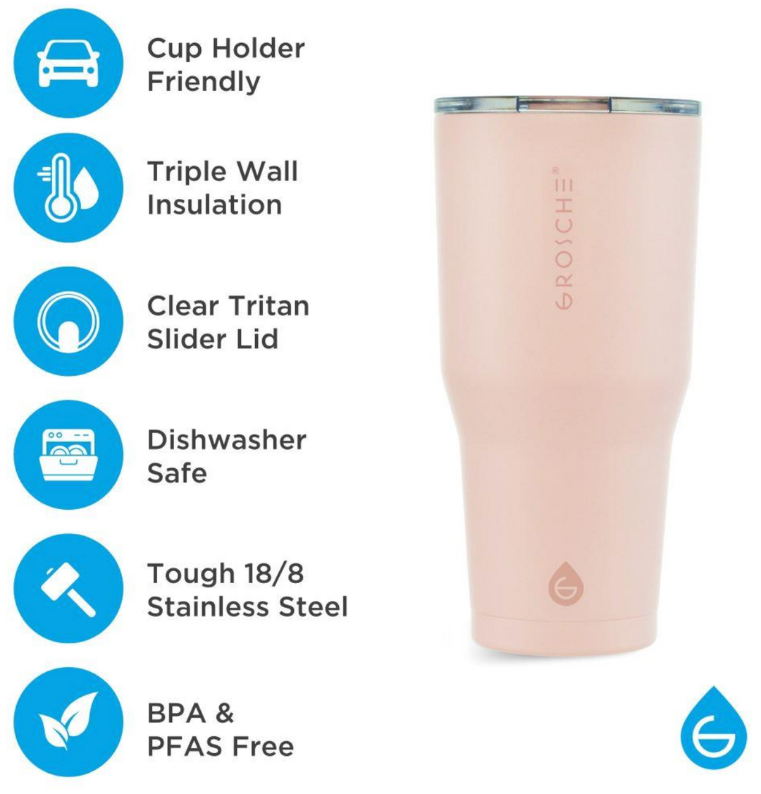 Grosche YUKON 30 oz Stainless Steel vacuum insulated tumbler -  Rose Pink