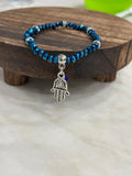 Metallic Blue Hamsa Evil Eye Beaded Bracelet-2