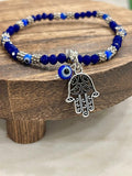 Royal Blue Hamsa Evil Eye Beaded Bracelet-1