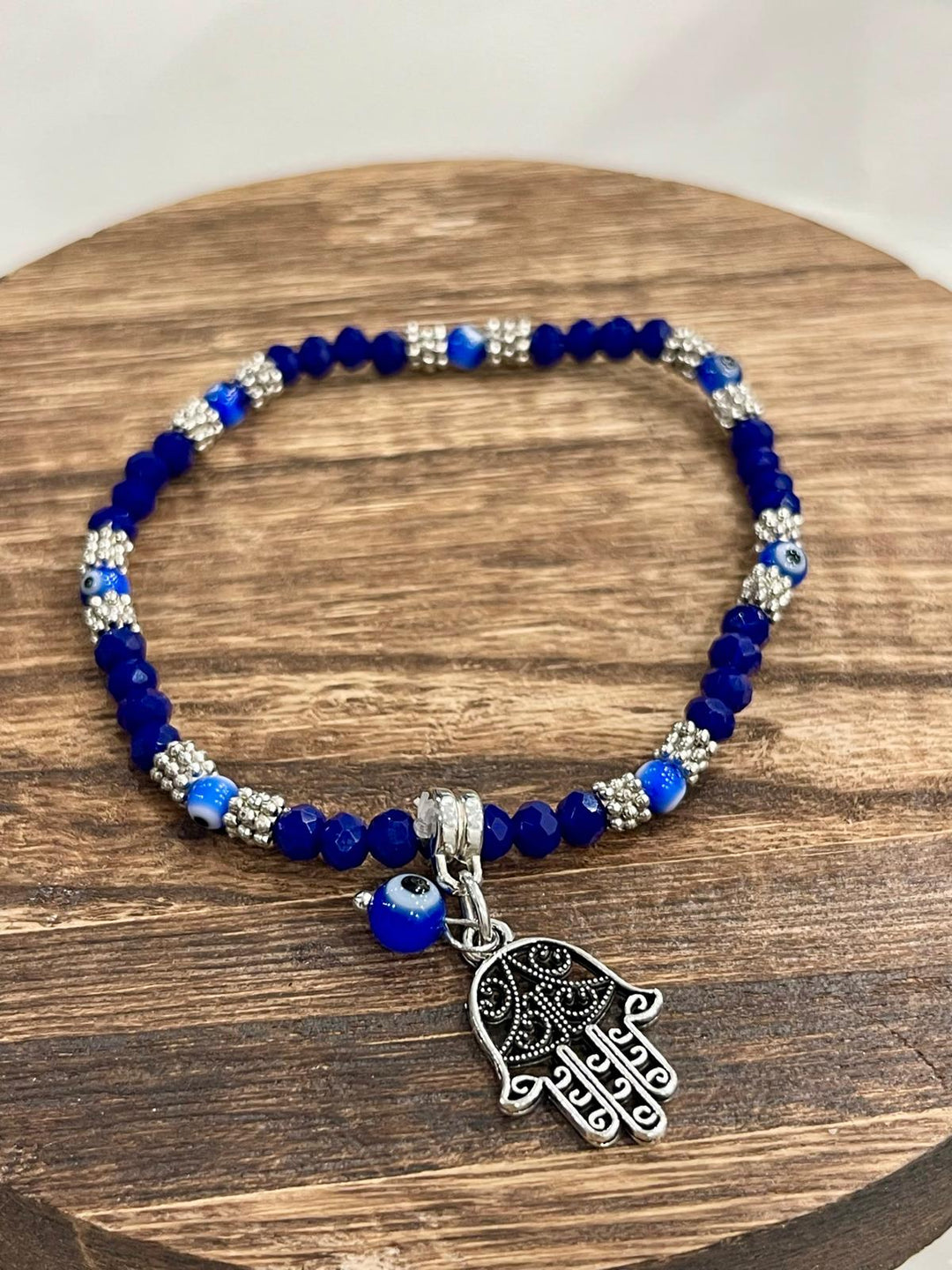 Royal Blue Hamsa Evil Eye Beaded Bracelet-0