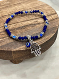Royal Blue Hamsa Evil Eye Beaded Bracelet-2