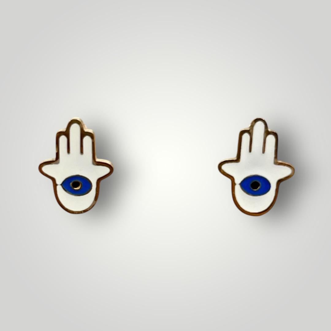 Order Israel 18K Gold Plated Hamsa Evil Eye Stud Earrings-0