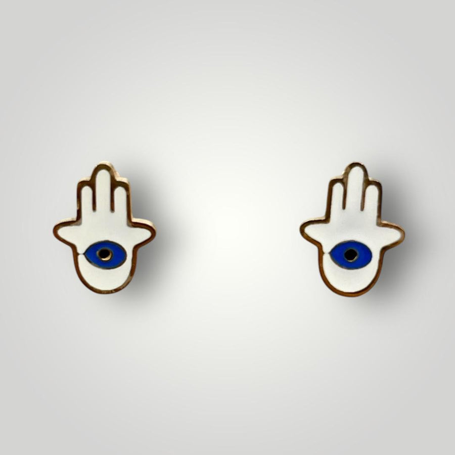 Order Israel 18K Gold Plated Hamsa Evil Eye Stud Earrings-0