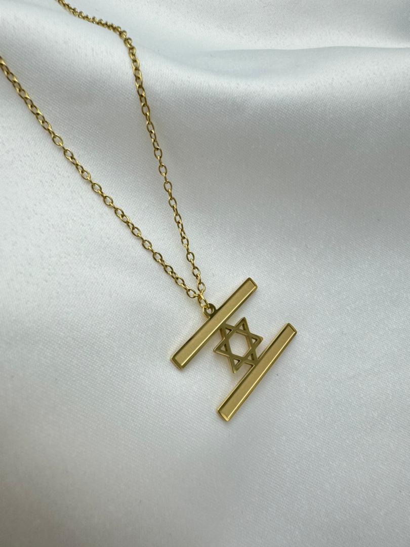 Order Israel 18K Gold Plated Stainless Steel Israel Flag Necklace-0