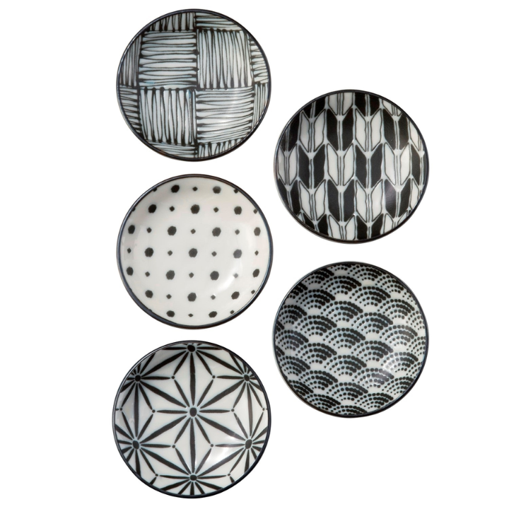 Noritake Komon 9cm Dipping Dish Set of 5 Black & White
