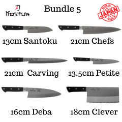 Kostur Classic Bundle 5 -  13cm Santoku, 21cm Carving, 21cm chefs, 13.5cm Petite, 16cm Deba, 18cm clever , 16cm Deba
